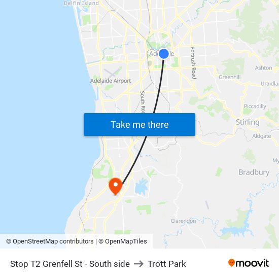 Stop T2 Grenfell St - South side to Trott Park map