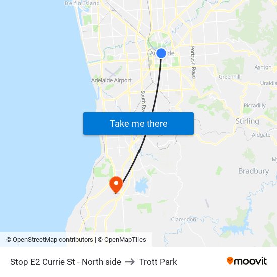 Stop E2 Currie St - North side to Trott Park map