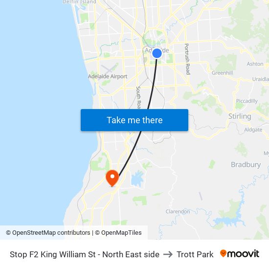 Stop F2 King William St - North East side to Trott Park map