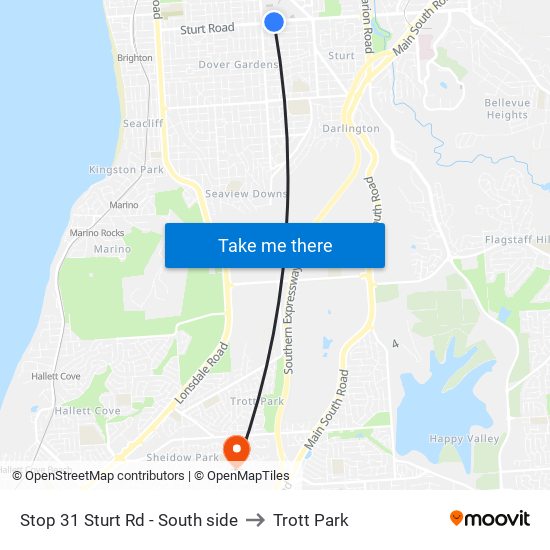 Stop 31 Sturt Rd - South side to Trott Park map