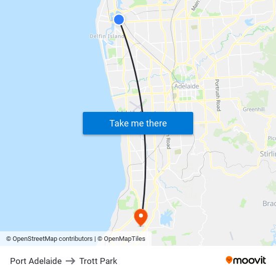 Port Adelaide to Trott Park map