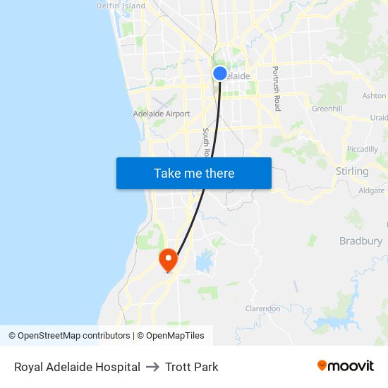 Royal Adelaide Hospital to Trott Park map