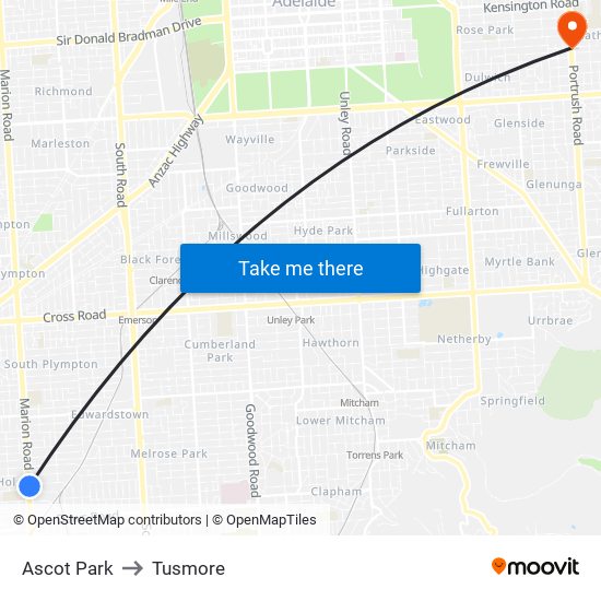 Ascot Park to Tusmore map