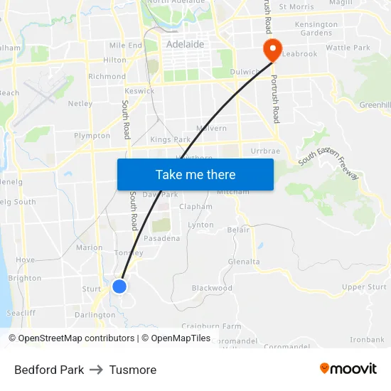 Bedford Park to Tusmore map