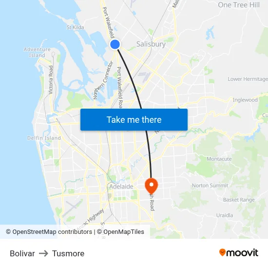 Bolivar to Tusmore map