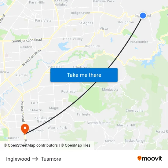Inglewood to Tusmore map
