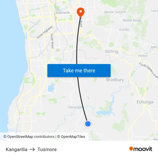 Kangarilla to Tusmore map