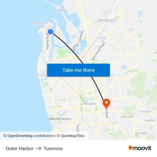 Outer Harbor to Tusmore map