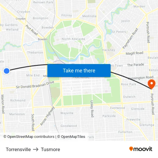 Torrensville to Tusmore map