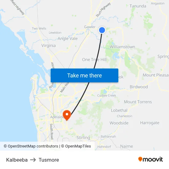 Kalbeeba to Tusmore map
