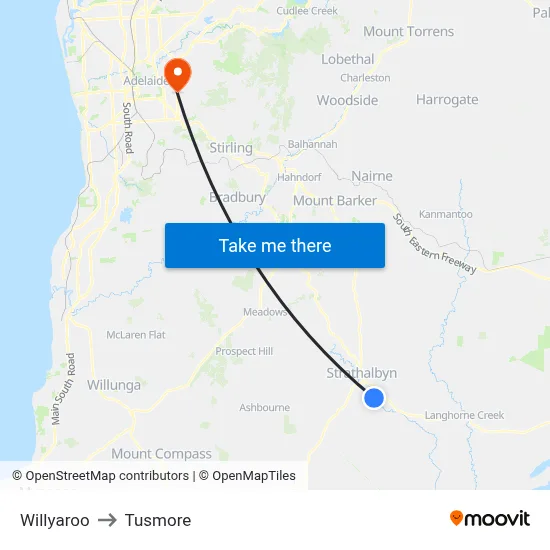 Willyaroo to Tusmore map