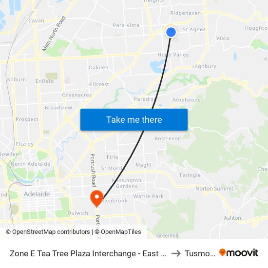 Zone E Tea Tree Plaza Interchange - East side to Tusmore map