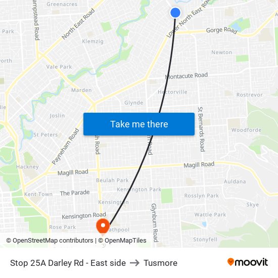 Stop 25A Darley Rd - East side to Tusmore map