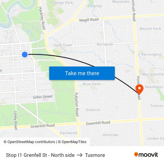 Stop I1 Grenfell St - North side to Tusmore map