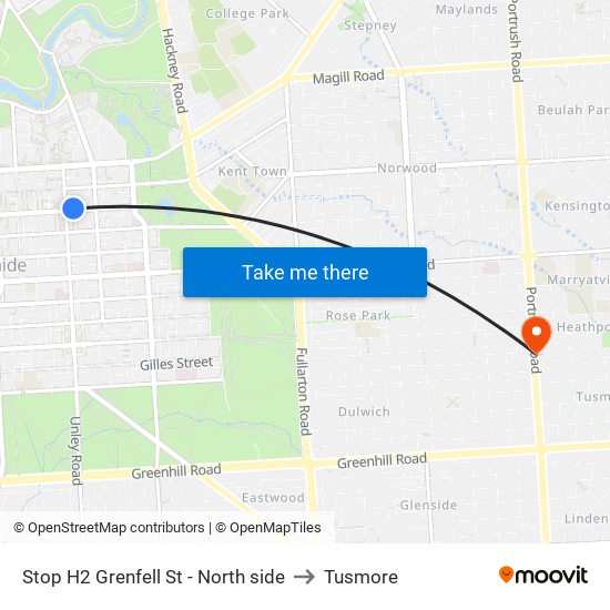 Stop H2 Grenfell St - North side to Tusmore map
