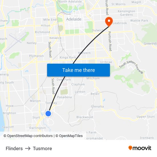 Flinders to Tusmore map