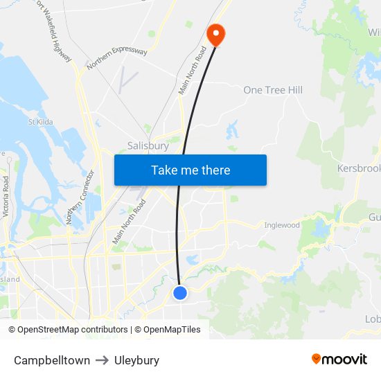 Campbelltown to Uleybury map