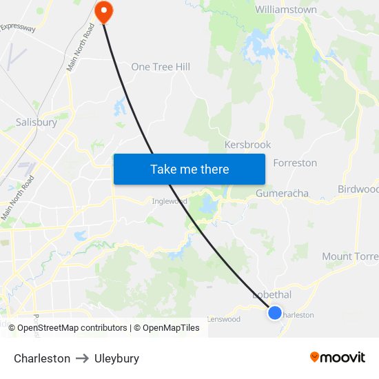 Charleston to Uleybury map