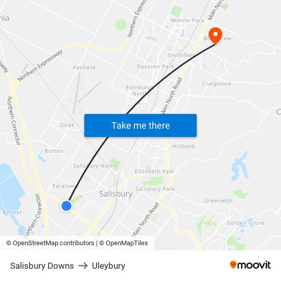 Salisbury Downs to Uleybury map