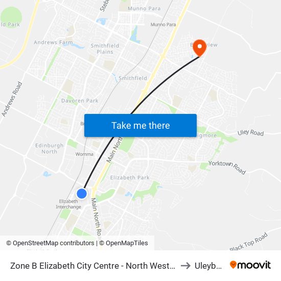 Zone B Elizabeth City Centre - North West side to Uleybury map