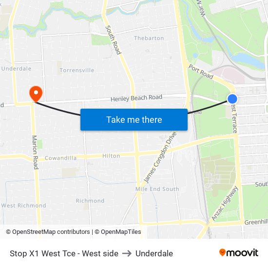 Stop X1 West Tce - West side to Underdale map