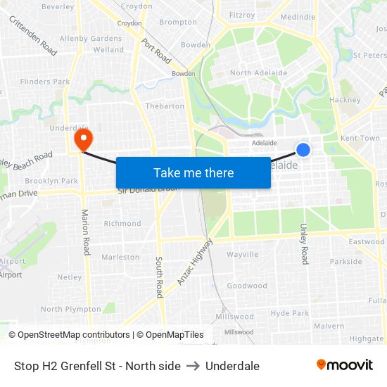 Stop H2 Grenfell St - North side to Underdale map