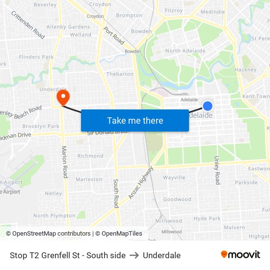 Stop T2 Grenfell St - South side to Underdale map