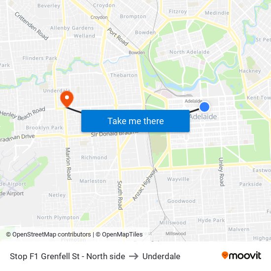 Stop F1 Grenfell St - North side to Underdale map