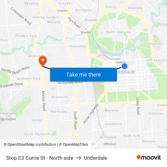 Stop E3 Currie St - North side to Underdale map