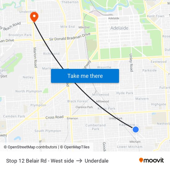 Stop 12 Belair Rd - West side to Underdale map