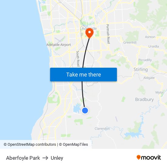 Aberfoyle Park to Unley map