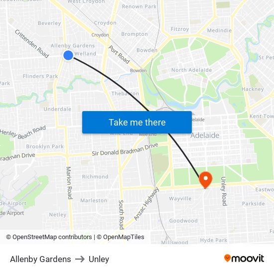 Allenby Gardens to Unley map