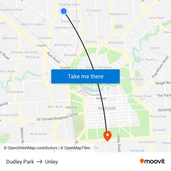 Dudley Park to Unley map