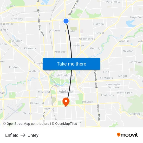 Enfield to Unley map