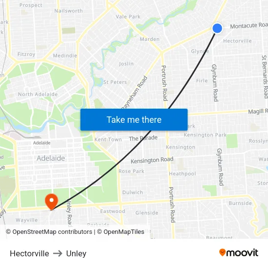 Hectorville to Unley map