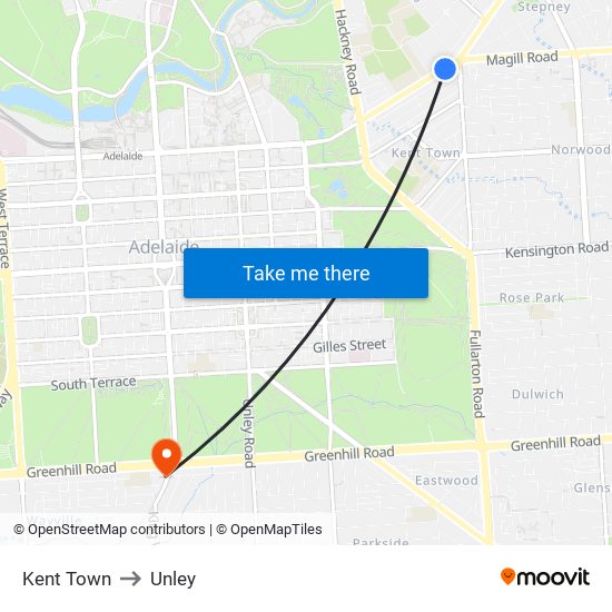 Kent Town to Unley map