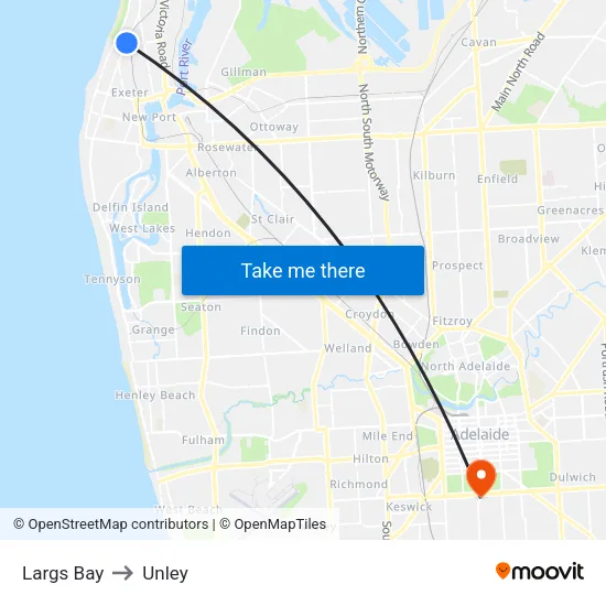 Largs Bay to Unley map
