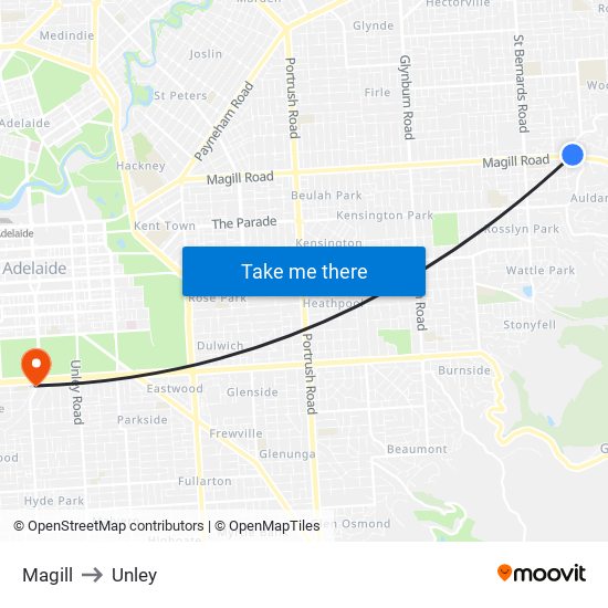 Magill to Unley map