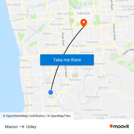 Marion to Unley map