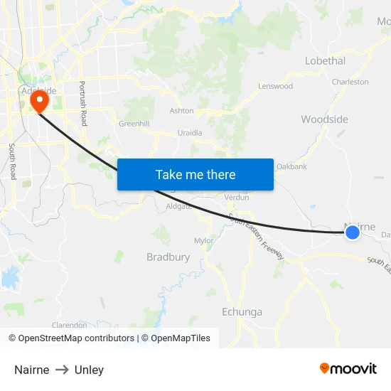 Nairne to Unley map