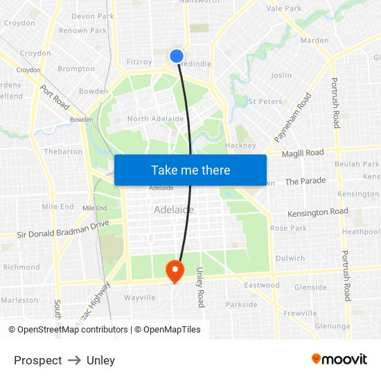 Prospect to Unley map