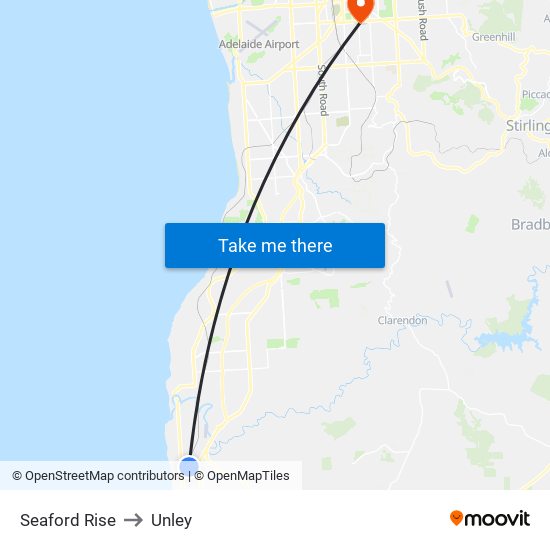 Seaford Rise to Unley map