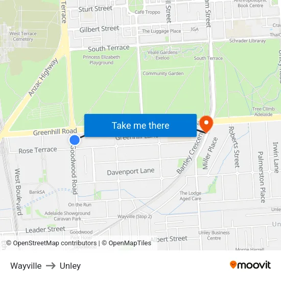 Wayville to Unley map