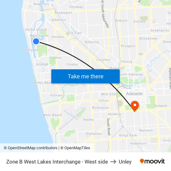 Zone B West Lakes Interchange - West side to Unley map