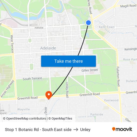Stop 1 Botanic Rd - South East side to Unley map