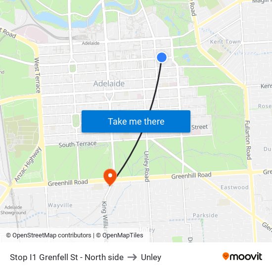 Stop I1 Grenfell St - North side to Unley map
