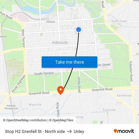 Stop H2 Grenfell St - North side to Unley map