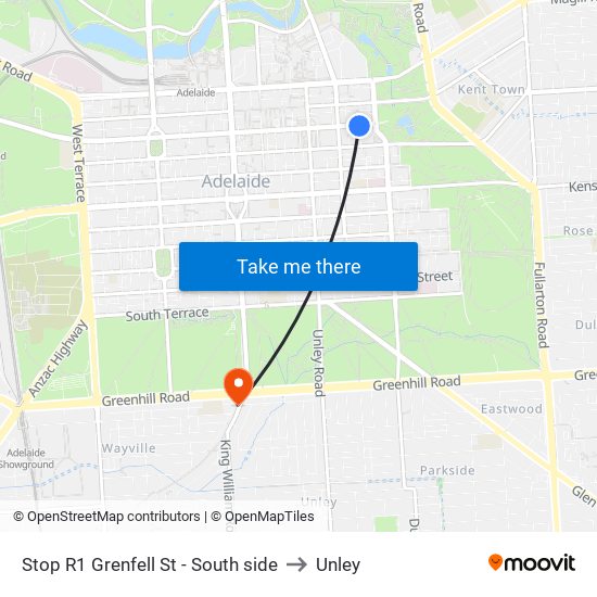 Stop R1 Grenfell St - South side to Unley map