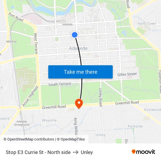 Stop E3 Currie St - North side to Unley map