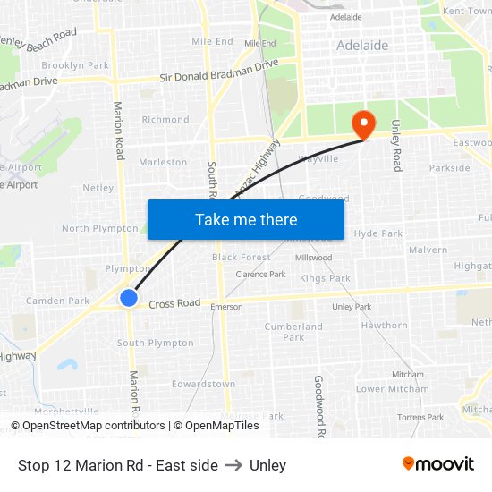 Stop 12 Marion Rd - East side to Unley map